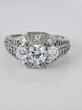 Victoria Wieck Art Deco Absolute Diamond Simulant Sterling Silver Ring Sz 7.5!